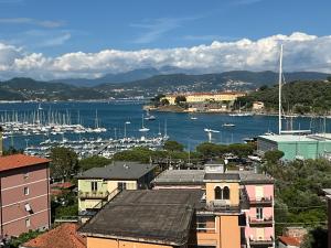 vistas a un puerto con barcos en el agua en Appartamento Case Rosse, en Le Grazie