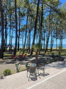 a group of chairs and tables in a park at Oxygen Hotel in Shekvetili