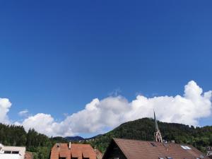 eine Kirche mit einem Kirchturm auf einem Berg in der Unterkunft Ferienwohnung Sternenblick in Schönau im Schwarzwald