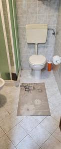 a bathroom with a toilet and a drain in the floor at Milicia Apartment in Mandra Capreria