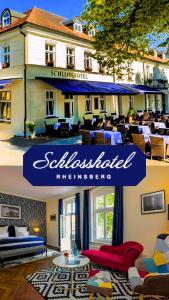 a collage of two pictures of a hotel at Schlosshotel Rheinsberg in Rheinsberg