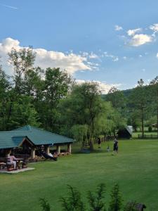 a group of people walking around a park at Camping Drina in Foča