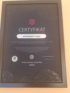 Certifikát, hodnocení, plakát nebo jiný dokument vystavený v ubytování Apartamenty Maja