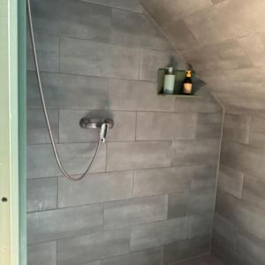 um chuveiro com uma mangueira na casa de banho em Pelini - 1 em Szentendre