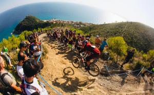 a group of people riding bikes on a dirt road at Hotel San Giuseppe in Finale Ligure