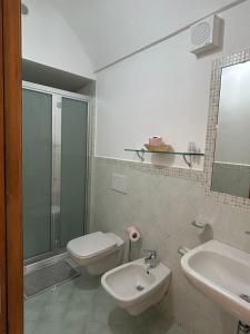 uma casa de banho com um WC, um lavatório e um chuveiro em Agriturismo Orrido di Pino em Agerola