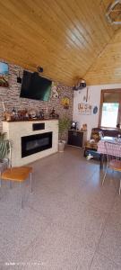 a living room with a fireplace and a flat screen tv at Vila Natasa&Sofia in 2 Mai