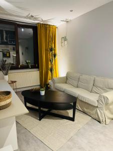 ein Wohnzimmer mit einem Sofa und einem Couchtisch in der Unterkunft Apartment Easyway to sleep in Brüssel