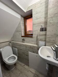 un baño con inodoro y lavabo en Lia House, en Brasov