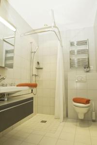 a bathroom with a toilet and a sink and a shower at Apartment Iris B-5 by Interhome in Leukerbad