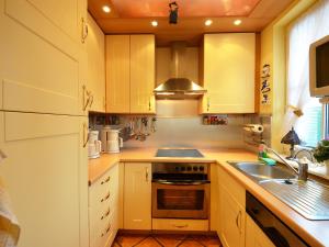 格罗斯齐克Holiday Home Kormoran by Interhome的带水槽和炉灶的厨房 顶部烤箱