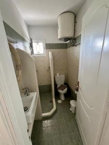 een kleine badkamer met een toilet en een wastafel bij Naftilos Rosmarinus Apartments in Potokáki