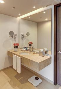 een badkamer met een wastafel en een grote spiegel bij Estelar Villavicencio Hotel & Centro De Convenciones in Villavicencio