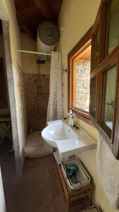 a bathroom with a sink and a shower at Bed&Breakfast la Cabanya de Beget in Beget +30 photos