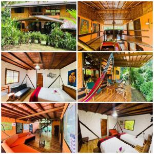 a collage of four pictures of a house at Cabañas Bambu Mindo in Mindo