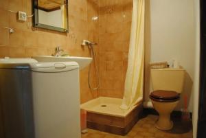 ein Badezimmer mit Waschbecken, Toilette und Dusche in der Unterkunft Maison chaleureuse en Pays-de-Belvès avec terrasse et jardin in Belvès