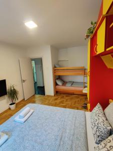 - une chambre avec un lit et des lits superposés dans l'établissement Ana Apartment, à Novi Sad