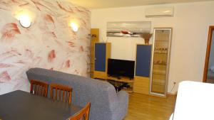 a living room with a couch and a tv at Apartments Luna in Sukošan