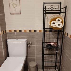 a bathroom with a toilet and a shelf with rolls at Casa Davalillo in San Asensio +10 photos