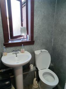 a bathroom with a white toilet and a sink at Glasgow Millroad Private Room in Glasgow