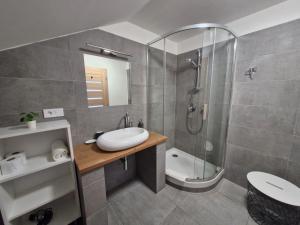 Koupelna v ubytování Restaurace - Apartmány Bobule