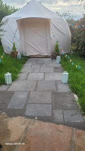 A garden outside glamping in Dromineer