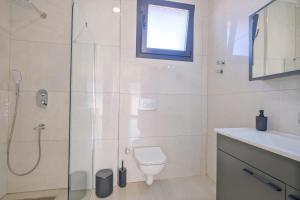 a bathroom with a shower and a toilet and a sink at Alternatif Villaları in Fethiye