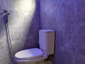a bathroom with a white toilet in a purple wall at Serendip Villa Holiday Home Talalla Sri Lanka in Talalla