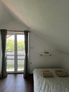 una camera con un letto e una grande finestra di Villa Buena a Despotovac