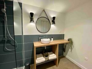 a bathroom with a sink and a mirror at Le Tropical, Maison T3 - 55m2 in Poitiers