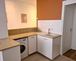 a kitchen with a sink and a washing machine at Joli appartement en centre-ville in Chalon-sur-Saône