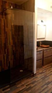 MesseixにあるVacances à la Campagne 4 étoiles à 30min des pistes de ski Mont Dore Sancyの浴室のガラス扉付きシャワー +64枚の写真