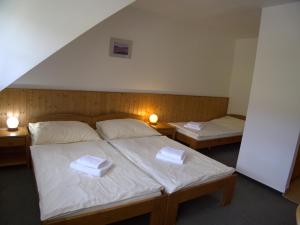 Rúm í herbergi á Hotel Elsyn Dvůr