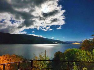 a view of a large body of water with a mountain at Apartman Đurić in Donji Milanovac
