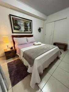 una camera da letto con un letto grande in una stanza di Cantinho Ítalo-Germânico Hospedagem - Suíte Lavanda - Centro, Marechal Floriano-ES a Marechal Floriano