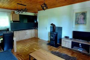 a kitchen with a woodburning stove in a room at Holiday house with a parking space Tuheljske Toplice, Zagorje - 23188 in Tuhelj