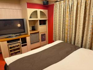 a bedroom with a tv and a bed in a room at Himeji Baby Kiss (Adult Only) in Himeji