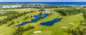 een luchtzicht op een golfbaan met een meer bij Komandandi Apartments in Kuressaare +3 foto's