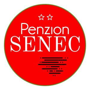 una señal roja con las palabras peruviano seneca en Penzión SENEC, en Senec