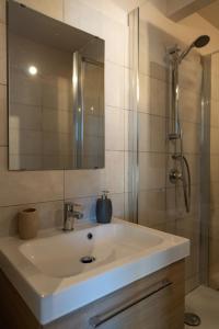 bagno con lavandino e doccia di Acquaviva Apartments a Livorno