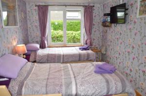 a bedroom with two beds and a window at Dawn in Hemsby