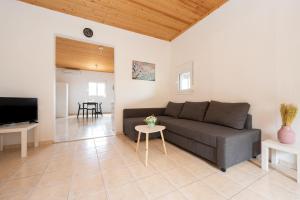 a living room with a couch and a table at Flegra House in Nea Potidaea