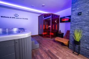 Televiisor ja/või meelelahutuskeskus majutusasutuses Hotel & SPA centrum PALMIRA