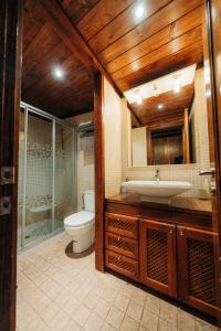 W łazience znajduje się toaleta, umywalka i prysznic. w obiekcie Apartamentos Stetic w mieście Morella