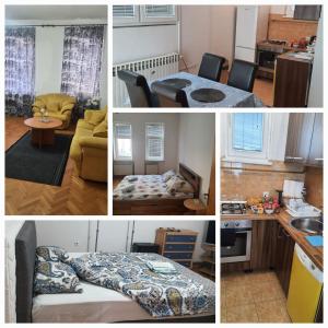 un collage di foto di una cucina e di un soggiorno di Zeynep Apartments a Sarajevo