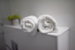 Bet Yannay的住宿－ADVA Boutique מלון אדווה，卫生间后面的两条毛巾