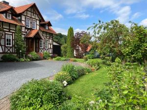 une maison avec un jardin en face d'une allée dans l'établissement Iflands Hof, à Brehme