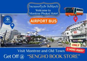 een collage van foto's van een straat met een bus bij Montree Phuket Hotel, SHA Extra Plus in Phuket