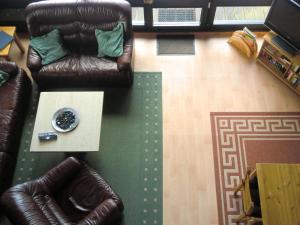 una vista aérea de una sala de estar con muebles de cuero en Holiday home in Clausthal Zellerfeld with garden furniture, en Clausthal-Zellerfeld