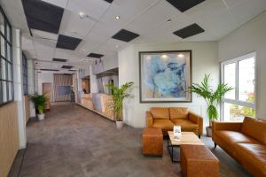 an office lobby with couches and tables and plants at Sure Hotel by Best Western Hilden-Düsseldorf in Hilden